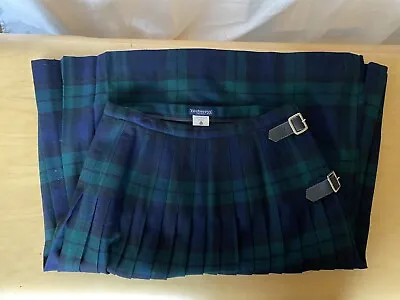 Womens Size 16 Burberry Vtg 100% Wool Green Blue Black Pleated Tartan Kilt Skirt • $125