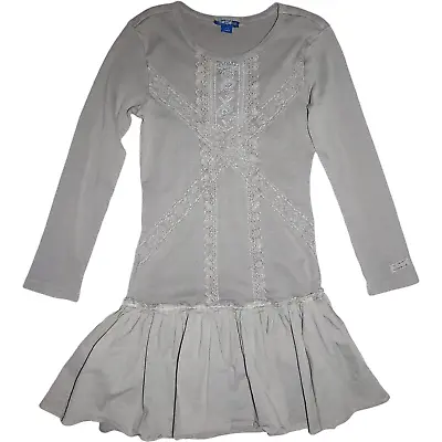 Naartjie Girls Sz 8 Gray Long Sleeve Dress April 2014 Cotton Solid Grey EUC • $20