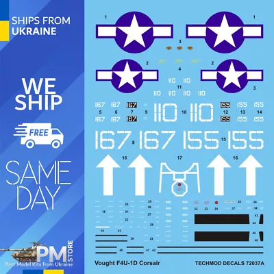 Techmod 72037 1/72 Decal For Corsair F4U-1D Accessories For Aircraft • $16.73