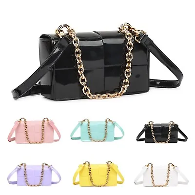 Women's  Patent Clutch Handbag Chain Evening Party Padded Shoulder Bag Prom New • £9.99