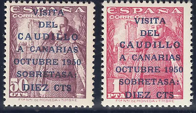 Series Visit Caudillo Canarias 1083A/1083B Year 1950 - Certificate Comex - MNH • $313.25