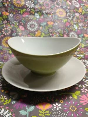 Vintage Mcm Mikasa Elite Gravy Sauce Bowl Olive Green Clean Modern Design  • $30