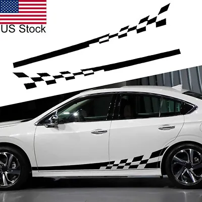 2pcs Black Racing Checker Graphic Stripe Car Side Skirt Vinyl Decal Sticker • $19.99