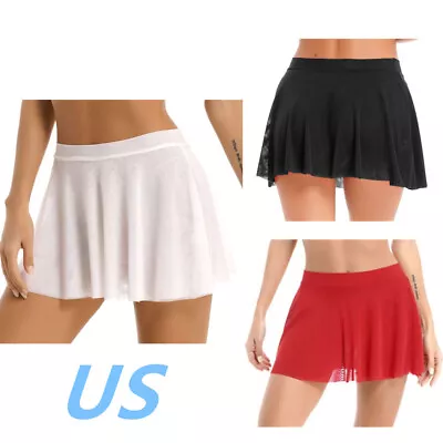 US Women Sheer Mini Skirt High Waist Pleated Skirt Solid Beach Cover-ups Skirt  • $7.84