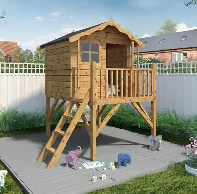 7x6 KIDS PLAYHOUSE TOWER WOODEN GARDEN COTTAGE DEN CHILDRENS WENDY HOUSE OUTDOOR • £599.94