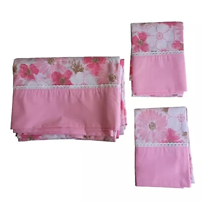 Vintage Floral Pink Dan River Flat Full Double Sheet 54x76” And 2 Pillowcases • $24.99