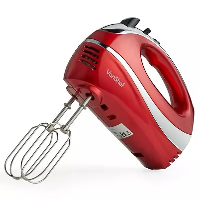 Hand Mixer Electric Whisk – VonShef Red Food Mixer For Baking 5 Speeds – 300W • £23.99