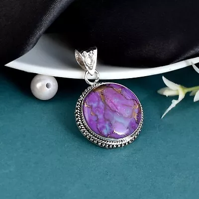 Purple Copper Turquoise Gemstone 925 Sterling Silver Designer Pendent SK2003 • $11.93