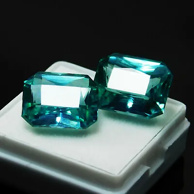 20.10 Ct Natural Montana Sapphire Gemstone CERTIFIED Green Emerald Shape Pair's • $15.64