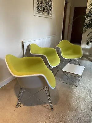 £1300 • Buy 3 New Vitra Eames Yellow Lime Upholstered Armchair Chair LAR + Occasional Table