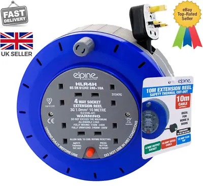 4 Way Extention 10M Power Lead  Cable Reel Electrical Mains Plug Socket • £15.99