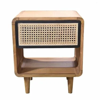 £315 • Buy NEW Retro Teak And Rattan Bedside Table With One Drawer And Low Shelf BST055
