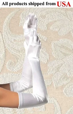 Top Quality 23  White Long Satin Bridal Wedding Halloween Costume Opera Gloves • $12.95