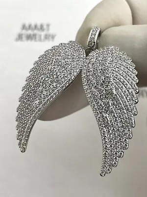 925  Solid Sterling Silver Cubic Zirconia Angel Wings Pendant • $54.99