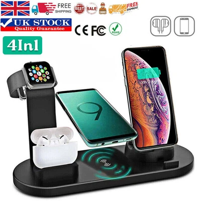 £12.99 • Buy 4in1 Wireless Charging Station Dock Charger Stand For AirPods Apple Watch IPhone