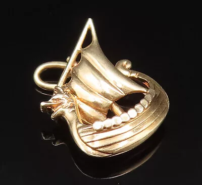 14K GOLD - Vintage Viking Dragon Sailboat Charm Pendant - GP389 • $305.75