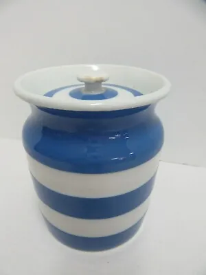 Cornishware Pottery TG Green Co Kitchen Crock Lid Blue White 5.5  Tall England • $79.49