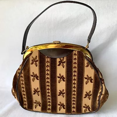 Kadin Handbag Purse Carpet Bag Tapestry Vintage Brass Snap Closure Brown Gold • $19.99