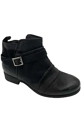 Miz Mooz Wide Width Leather Ankle Boots With Buckle Suzy Black • $69.99