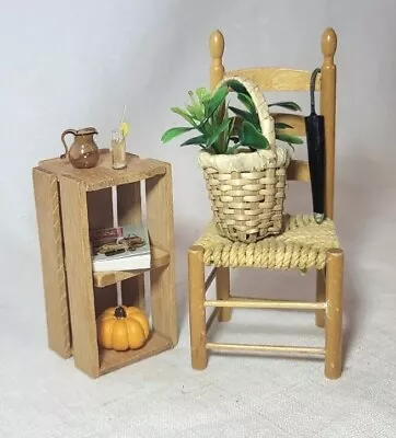 Dollhouse Miniature Farmhouse Ladderback Chair & Crate Accessories 1:12 Scale • $12