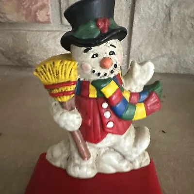 Vtg  Midwest Cannon Falls Snowman With Broom Cast Iron Stocking Hanger Holder • $27
