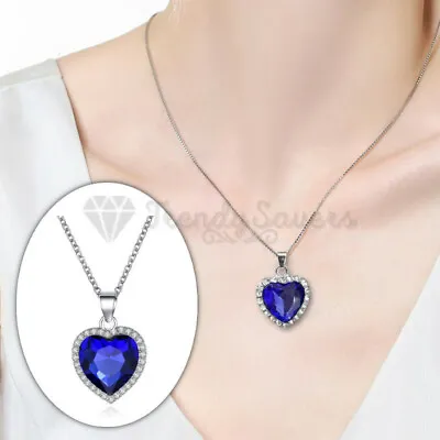 £4.99 • Buy Stunning Titanic Heart Of The Ocean Blue Topaz Stone Pendant Long Chain Necklace