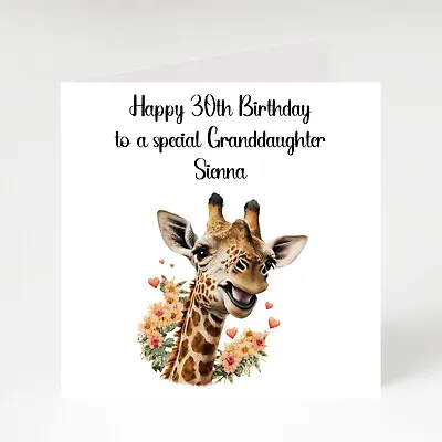 Personalised Giraffe Female Birthday Card 16th 18th 21st 30th 40th 50th 60th • £2.21