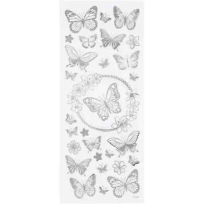 Self Adhesive Silver Butterflies Stickers Plastic Sheet For Card Christmas Craft • £2.99