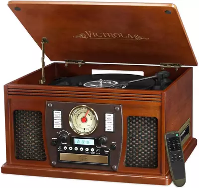 Victrola 8-in-1 Bluetooth Record Player & Multimedia Center Mahogany  • $170.88