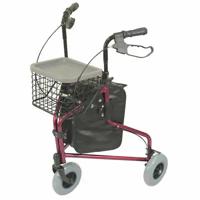 Red Foldable Aluminium Tri-Walker - Bag AND Basket Included - 132kg Weight Limit • £129.99
