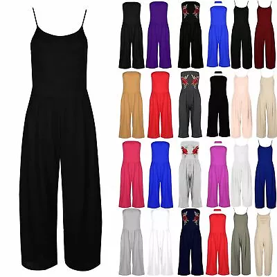 Women Jumpsuit Ladies All In One Casual Cami Strappy  Wide Leg Palazzo Playsuit • £10.49