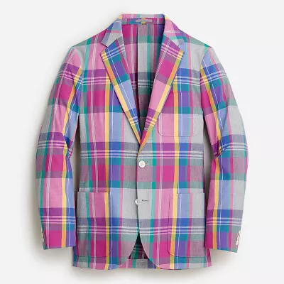 J. Crew Mens Ludlow Slim Fit Blazer Size 38 Regular NWT Madras Plaid 100% Cotton • $68.49