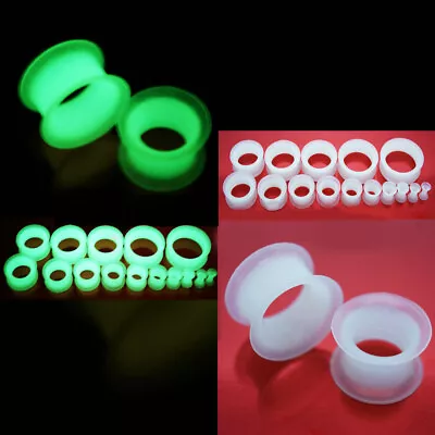 2 PAIR GLOW IN THE DARK Soft Silicone White Black Ear Gauge Plug FLESH TUNNEL • $3.39