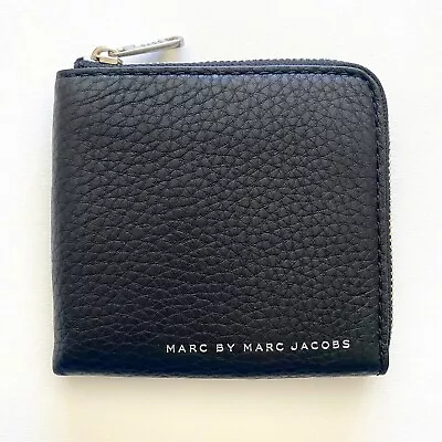 Marc Jacobs Black Leather Half Zip Card Coin Cash Mens Designer Wallet - Nwt • $240