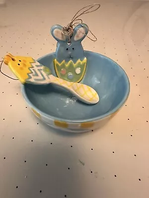 Adorable Mud Pie Ceramic Easter Bowl With Bunny And Chick Spoon • $20