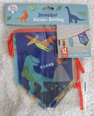 Dinosaur Garden Bunting 12 Flags Approx 4.52 Metres Inc Tie Reusable Brand New • £4.99