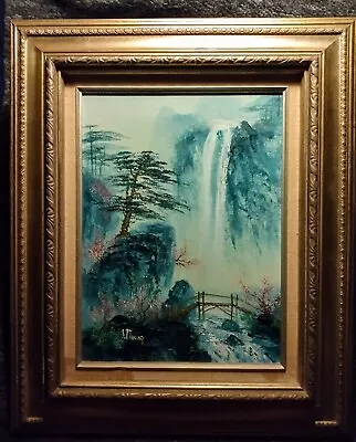 Spring Oil Painting Mountain Waterfall And Pink Sakura Vintage Painting Bef 1981 • $129