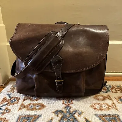 Mulholland Brothers Leather Crossbody Travel Luggage Brown Leather RARE • $224.99