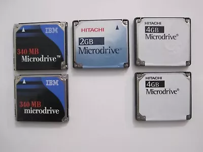 5 Microdrives - Ibm 340mb (2) - Hitachi 2gb (1) - Hitachi 4gb (2) • $175