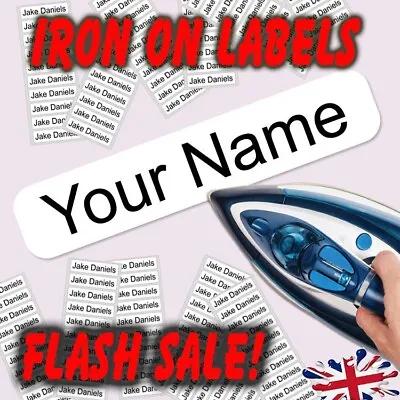 50 Iron On Name Tags Personalised 50 School Uniform Care Home Tapes Labels • £4.89