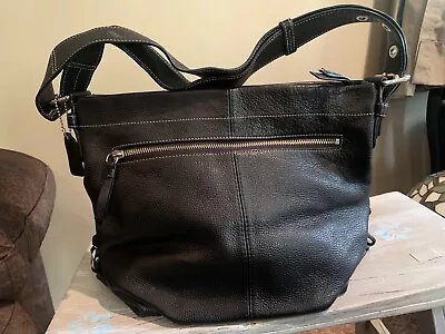 Vintage Black Leather Coach Bag Purse 13x10 Inch Hobo Shoulder Bag FREE SHIP • $45