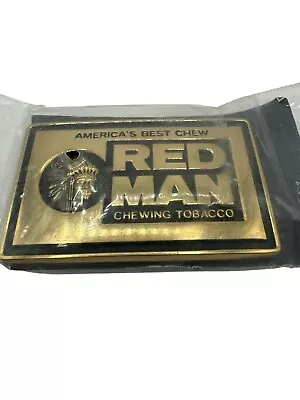 Vintage RED MAN Chewing Tobacco Solid Brass Belt Buckle Never Opened 1981 • $17.99