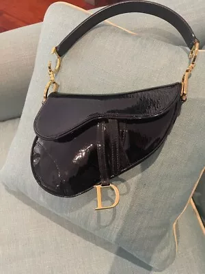 Dior - Vintage Black Patent Leather Saddle Bag • $1850