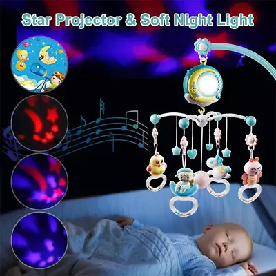 Baby Nursery Musical Bed Cot Mobile Stars Projection Rotate Lullaby Remote NEW • £21.89