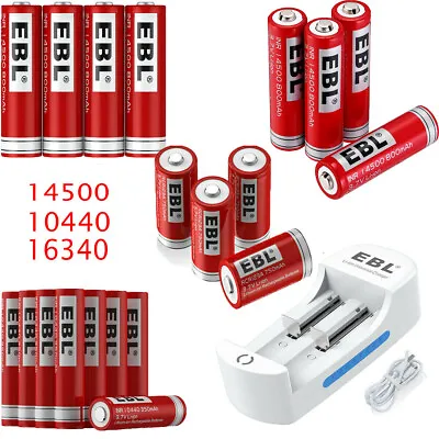 Lot EBL 3.7V 14500 10440 16340 Rechargeable Batteries / 2 Slot Charger Box • $11.19