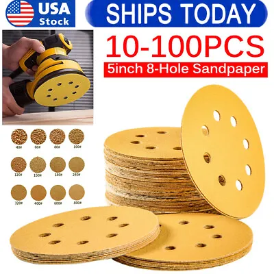 5 Inch 8-Hole 40-800 Grit Sandpaper Hook Loop Orbital Sander Paper Sanding Discs • $22.99