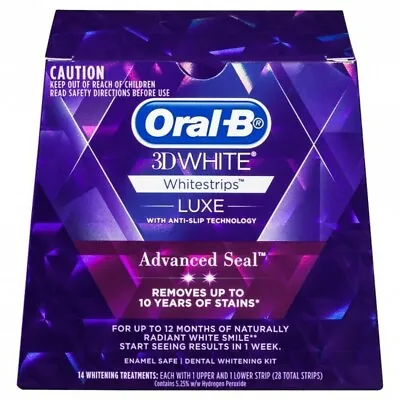 $32.71 • Buy * Oral B 3D White Luxe Advance Seal 14 Pack Teeth Whitening Kit, Whitestrips