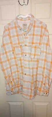 L.L. Bean Fishing Outdoors Long Sleeve Shirt Mens XL Orange/ White Plaid Vented  • $19.99