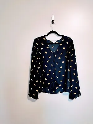 Charming Charlie Banana Print Navy Button Up Long Sleeve Top. Size XL • £19.28