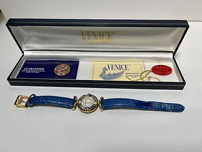 Vintage Vera Murrina Artigianale Di Murano Glass Watch Blue Leather Strap Box • $35